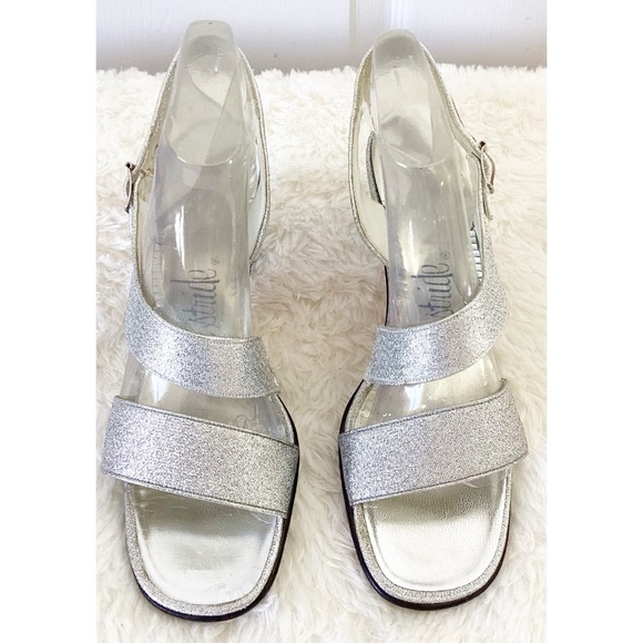 Vintage MOD 60s 70s Silver Sparkle Disco Leather Heel Dress shoes Size 7N - Picture 2 of 6